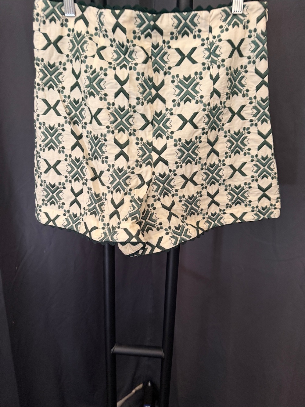 Zara Cream and Dark Green Patterned shorts